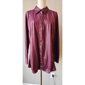 NWT Chicos Katey Long Sleeve Pebbled Luxe Button Down Shirt Women SZ‎ 3 Burgundy